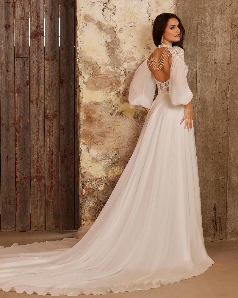 Lp2235 high neck boho wedding dress with long sleeves and open back4